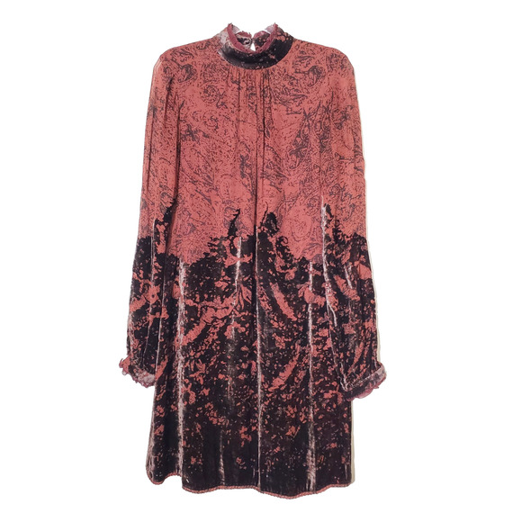 Elie Tahari Womens 8 SILK Dress Long Sleeve VELVET Rust Formal Ruffles Evening - Picture 1 of 13